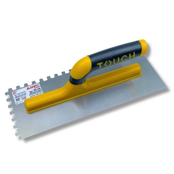 Гладила зубчаста штукатурна 30 см, зуб 8 мм Notched Trowel Open Handle, нержавіюча сталь, жовта (199) 199 фото