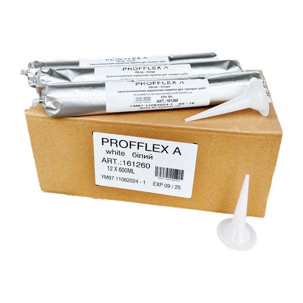 Герметик однокомпонентний акриловий віконний Tenax Profflex А для зовнішнього використання, білий, 600 мл. PRFA фото