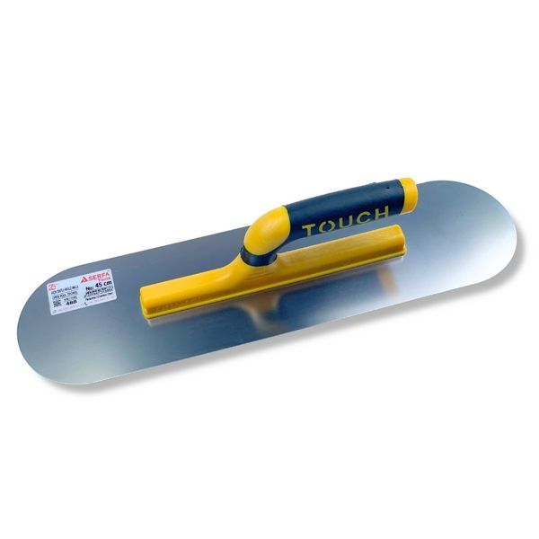 Гладилка для пола с закругленными краями 45 см Pool Trowel Open Touch Handle, нержавеющая сталь, желтая (488)