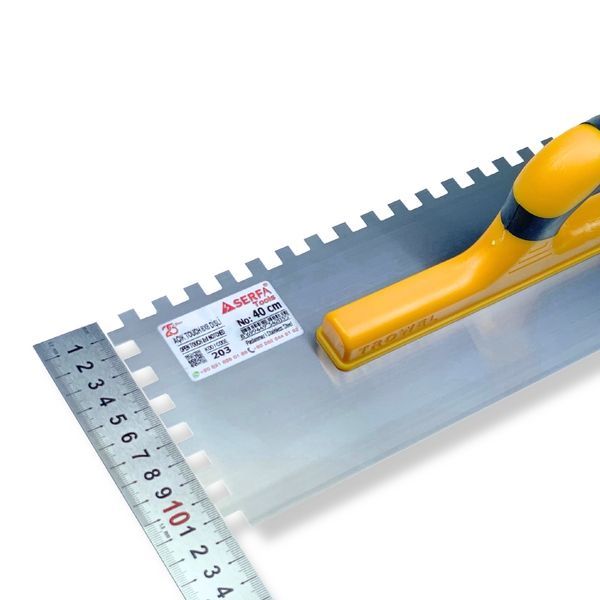 Гладилка зубчаста штукатурна 40 см, зуб 8 мм Notched Trowel Open Handle, нержавіюча сталь, жовта (203) 203 фото