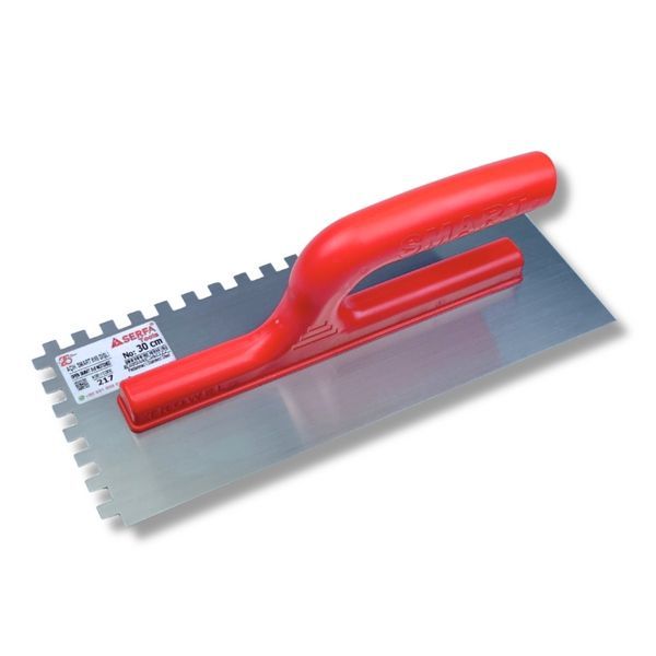 Гладилка зубчаста штукатурна 30 см, зуб 8 мм Notched Trowel, нержавіюча сталь, червона (217) 217 фото