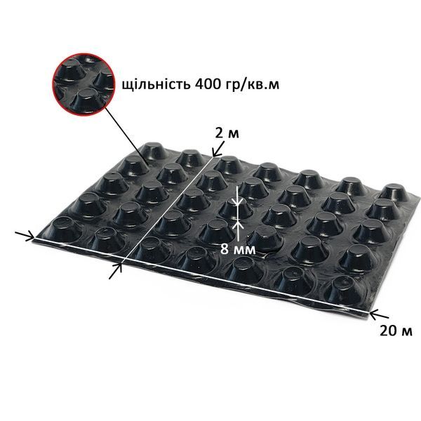 Шиповидна мембрана 400 г/м2, 2х20 м SNTDrain Туреччина 0334 фото