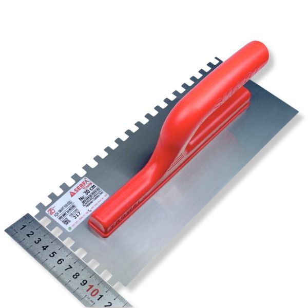 Гладилка зубчаста штукатурна 35 см, зуб 8 мм Notched Trowel, нержавіюча сталь, червона (219) 219 фото