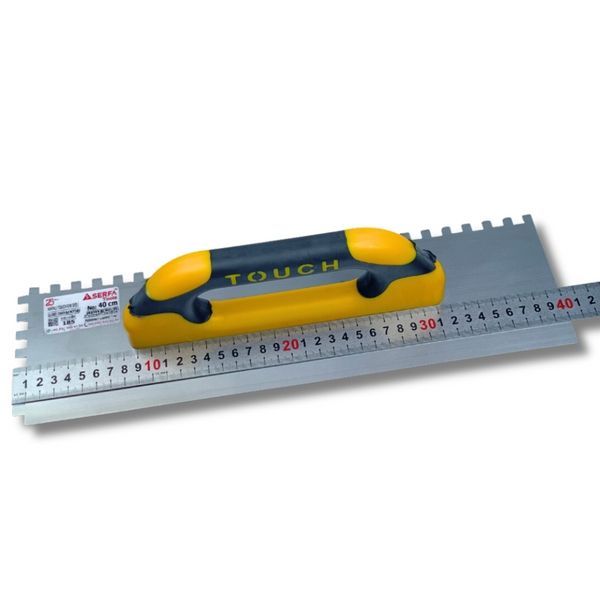 Гладилка зубчаста штукатурна 40 см, зуб 8 мм Closed Touch Handle, нержавіюча сталь, жовта (185) 185 фото